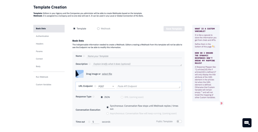 webhook template creation