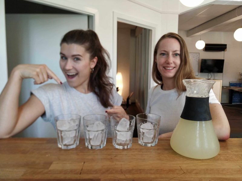 Beatrice and Kristina preparing fresh drinks